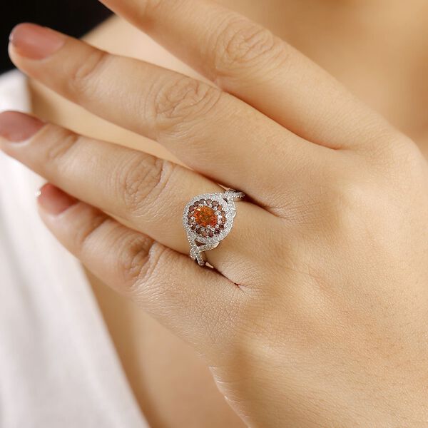 LUXORO zertifiziert und geprüft AAA Orange Saphir, roter und weißer Diamant Ring 585 Weißgold - 2,13 ct. image number 2