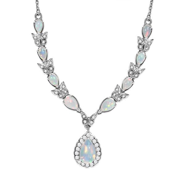 AA Nat&uuml;rliche, &auml;thiopische Welo Opal Halskette, ca. 45 cm, 925 Silber platiniert ca. 2.60 ct