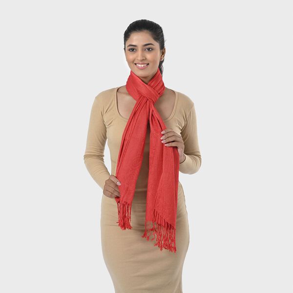 Jacquard-Schal aus Viskose, 70x195 cm, Rot image number 5