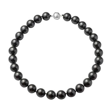 Schwarze Muschelkernperlen-Halskette, ca. 50 cm, 925 Silber rhodiniert