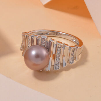 Mehrfarbiger Edison Perle und Zirkon Ring, 925 Silber rhodiniert