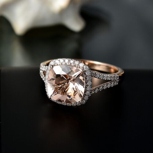AAA Morganit, Weißer Diamant Ring 417 Gold (Größe 19.00) ca. 4,30 ct image number 1