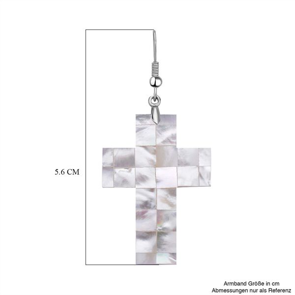 Weiße Muschelkernperlen Kreuz Ohrringe, Edelstahl image number 3