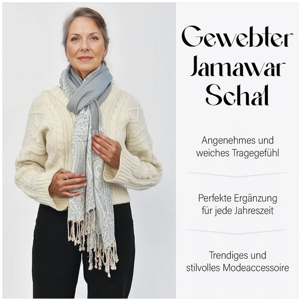 Gewebter Viskose Jamawar Schal, hellgrün image number 5