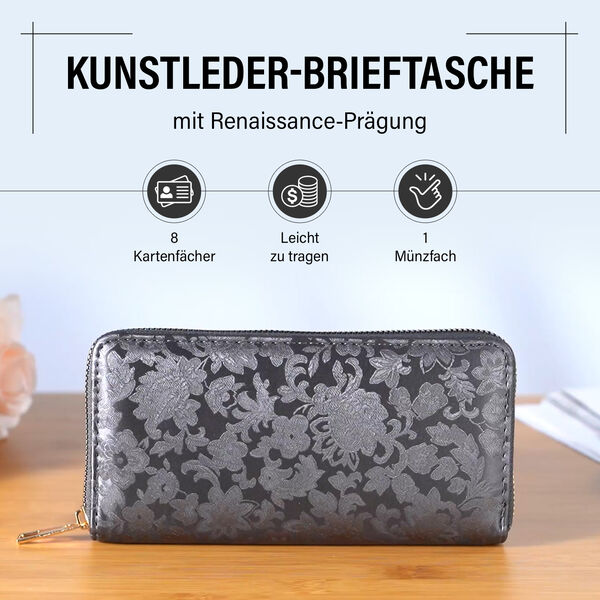 Brieftasche mit Renaissance-Prägung und RFID-Schutz, 20x10x3 cm, Grau image number 2