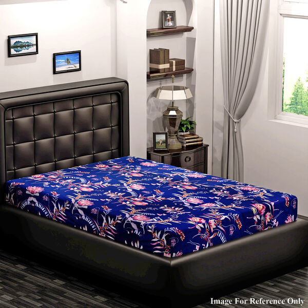 Spannbetttuch aus 100% Mikrofaser, Dunkelblau Hintergrund mit Rosa Blumenmuster