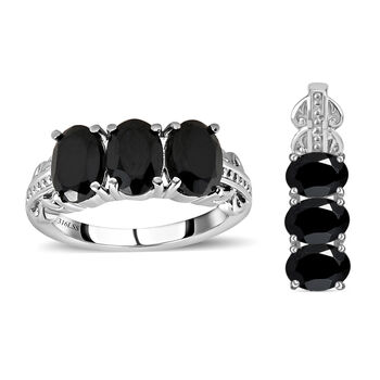 Schwarzer Spinell Schmuckset  Edelstahl ca. 5.84 ct