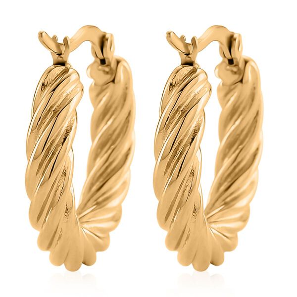 Gedrehte Creolen, Reiner Edelstahl, goldfarben image number 4