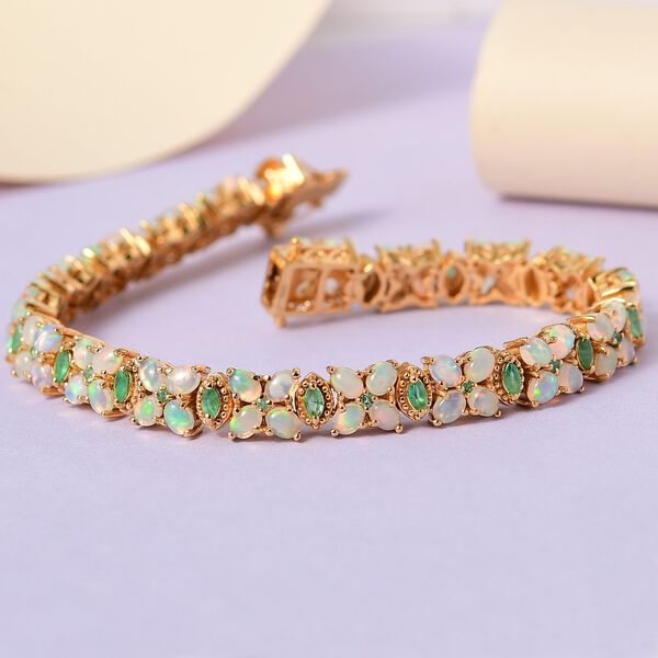 Natürliches, äthiopisches Welo Opal und Kagem sambisches Smaragd-Armband, 20 cm - 9,21 ct. image number 2