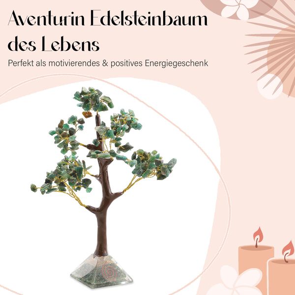 LIVMORE Edelsteinbaum mit Orgonit Basis, Gr&uuml;ner Aventurin, Sieben Chakren, 23cm, 230 Perlen, Gr&uuml;n image number 4