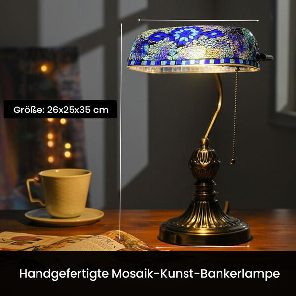 Handgefertigte Mosaik Kunst Bankerlampe, saphirblau Glühbirne nicht enthalten image number 2
