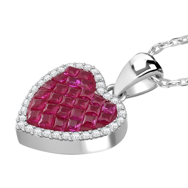 Rubin-Farbe und weißer Herz Zirkonia Anhänger mit 45cm Kette image number 4