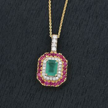 D&rsquo;Joy AAA Kagem sambischer Smaragd, Mosambik Rubin und Moissanit Anh&auml;nger mit 50cm Kette - 6,39 ct.