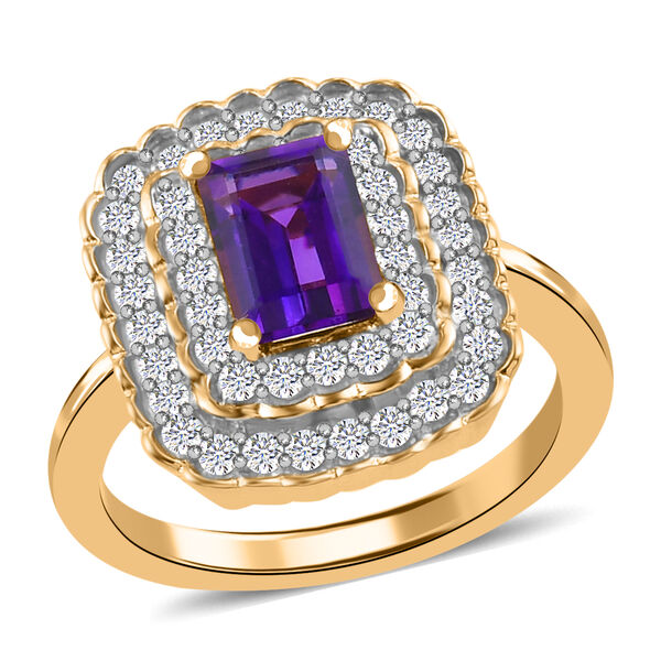 Afrikanischer Amethyst und Zirkon Ring 925 Silber 585 Vergoldet image number 5