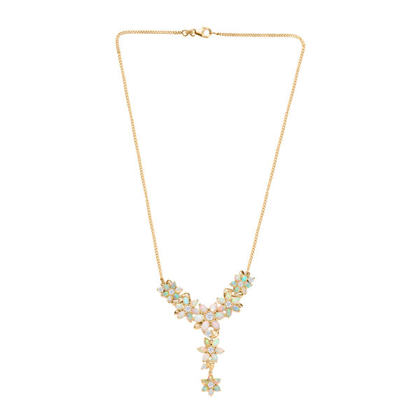 AA Nat&uuml;rlicher, &auml;thiopischer Welo Opal, Moissanit Halskette ca. 45 cm 925 Silber 750 Gelbgold Vermeil ca. 9,51 ct. image number 4