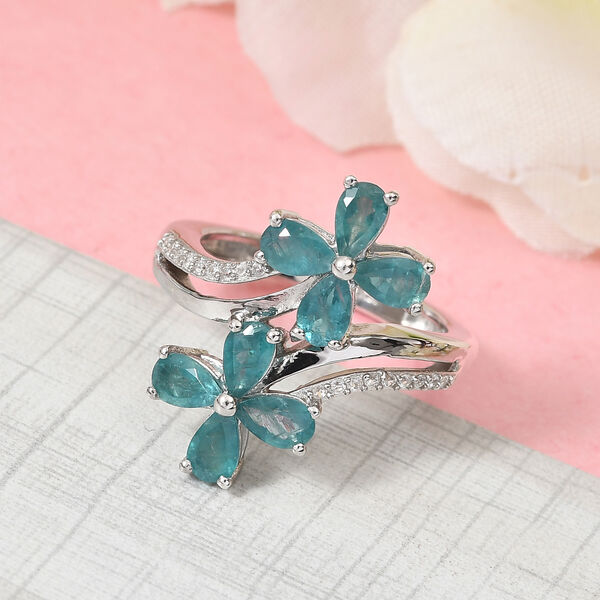 Grandidierit und Zirkon Bypass-Ring 925 Silber Platin-&Uuml;berzug image number 2