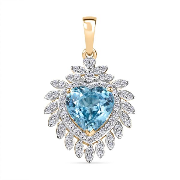 AAA Ratnakiri Blauer Zirkon, Wei&szlig;er Diamant Anh&auml;nger 585 Gelbgold ca. 3.10 ct