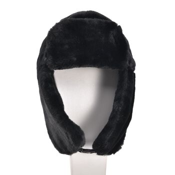Trapperm&uuml;tze mit Ohrenklappen aus Kunstpelz, schwarz