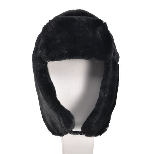 Trappermütze mit Ohrenklappen aus Kunstpelz, schwarz image number 0