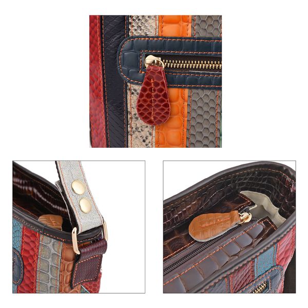 Chaos by Elsie - Umhänge-Patchworktasche aus echtem Leder mit Tiermuster, 25x11x22 cm, V-Muster image number 5