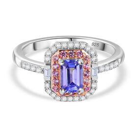 AA Tansanit, Weißer Zirkon Ring 925 Silber rhodiniert (Größe 17.00) ca. 1,10 ct