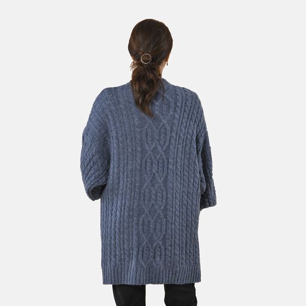 Lange Strickjacke mit Schlaufe, 87x44x60, Blau image number 2