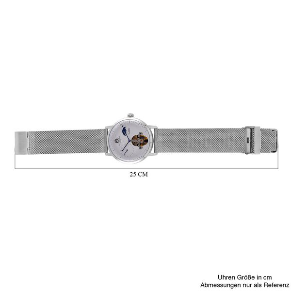 William Hunt Automatik-Uhr - IP-schwarzbeschichtetes Edelstahlgehäuse, weißes Multifunktionszifferblatt mit gewölbtem Glas, Edelstahl-Mesh-Armband, Glasboden, 5 ATM wasserdicht, Reiner Edelstahl image number 7