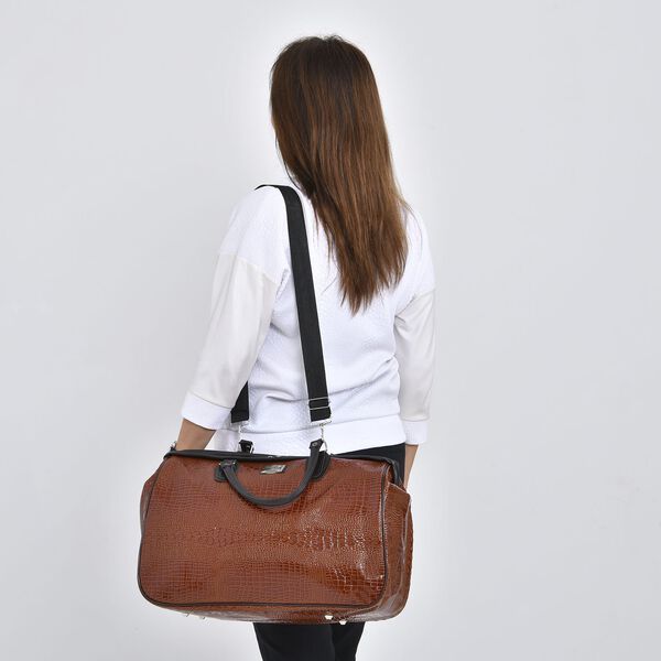 Weekender Reisetasche, 45x33x22cm, Krokodilmuster, Cognac image number 2