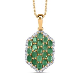 Kagem Sambischer Smaragd, Weißer Zirkon Schmuckset 925 Silber 750 Gelbgold Vermeil ca. 3,24 ct.