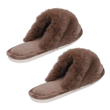 Hausschuhe mit Kunstfell, Gr&ouml;&szlig;e 36-37, Braun