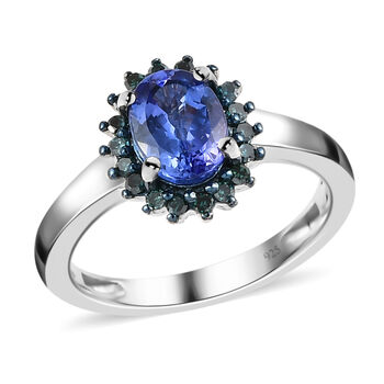 AA Tansanit und blauer Diamant-Ring, 925 Silber platiniert  ca. 1,19 ct