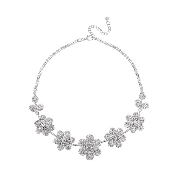 2er Set Wei&szlig;er Kristall Halskette und Ohrh&auml;nger, silberfarben image number 3