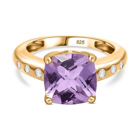 AA Rose De France Amethyst, Weißer Zirkon Ring 925 Silber 750 Gelbgold Vermeil (Größe 20.00) ca. 4,09 ct