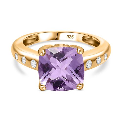 AA Rose De France Amethyst, Weißer Zirkon Ring 925 Silber 750 Gelbgold Vermeil (Größe 20.00) ca. 4,09 ct image number 0