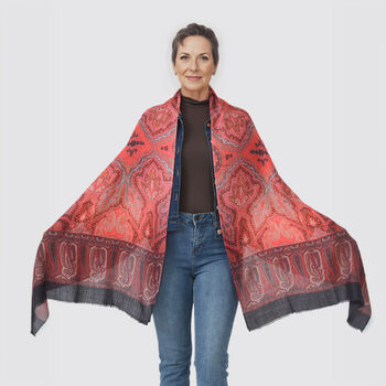 LA Marey, 100% Cashmere Wool Scarf, colour -offwhite/orange, Size -70X 190 CM