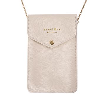 Sencillez - Handy Crossbody Tasche aus 100% echtem Leder mit Sichtfenster, 12x1x18cm, Off-White