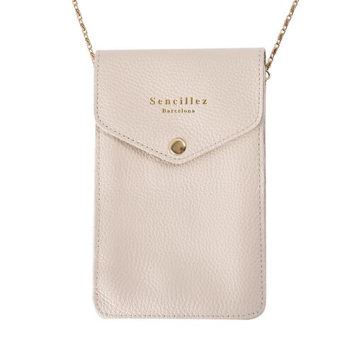 Sencillez - Handy Crossbody Tasche aus 100% echtem Leder mit Sichtfenster, 12x1x18cm, Off-White image number 0