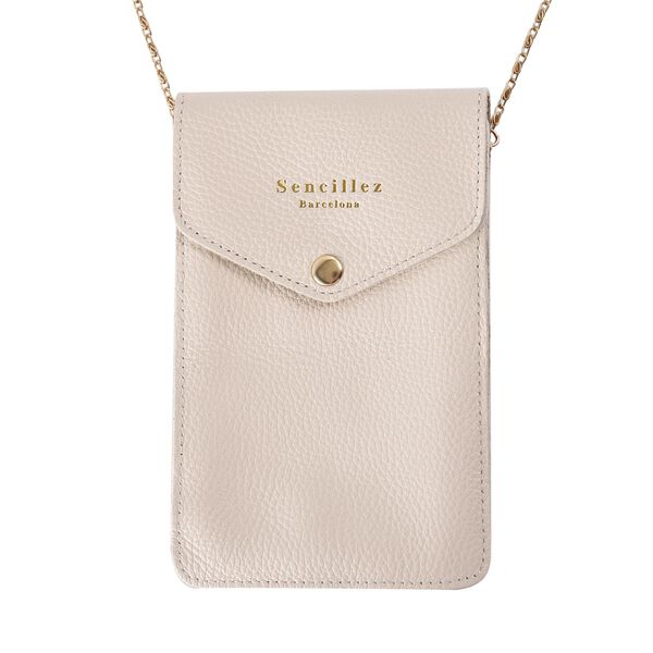 Sencillez - Handy Crossbody Tasche aus 100% echtem Leder mit Sichtfenster, 12x1x18cm, Off-White