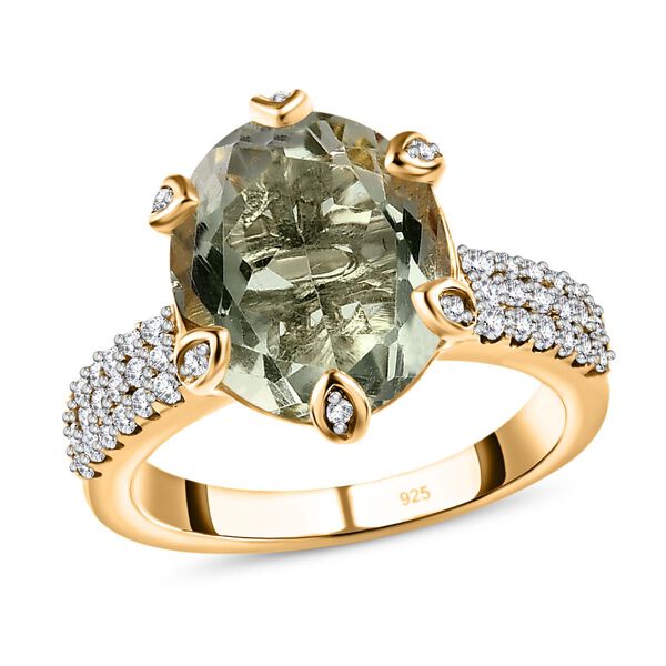 AA Prasiolith, Wei&szlig;er Zirkon Ring, 925 Silber vergoldet (Gr&ouml;&szlig;e 18.00) ca. 5.06 ct image number 4