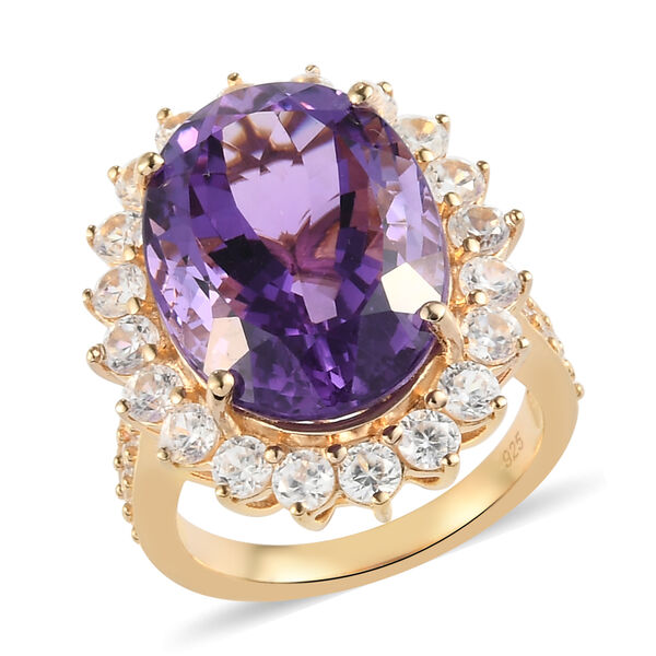 Marokkanischer Amethyst und Zirkon Halo Ring 925 Silber Gelbgold Vermeil  ca. 15,40 ct image number 3