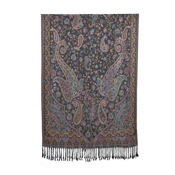 Schal mit Quasten und Paisleymuster, 70x180 cm, Schwarz image number 2