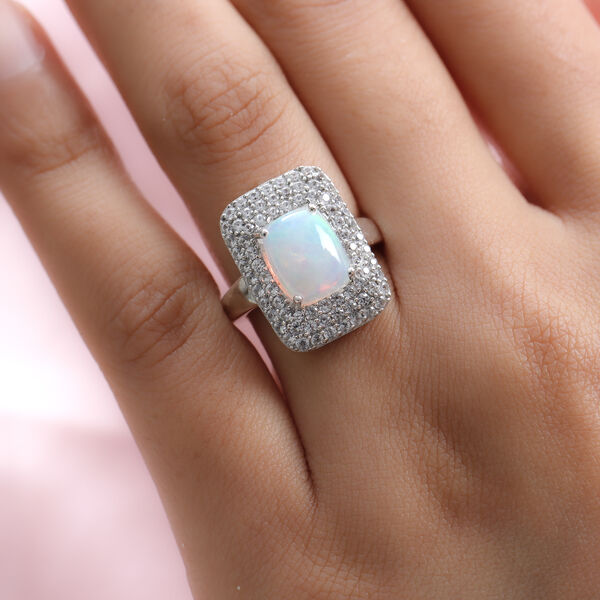 Nat&uuml;rlicher, &auml;thiopischer Opal und Zirkon-Ring, 925 Silber platiniert  ca. 3,33 ct image number 3