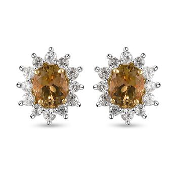 Nat&uuml;rliche, goldene Tansanit und wei&szlig;e Zirkon-Ohrstecker, 925 Silber Gelbgold Vermeil ca. 1.23 ct