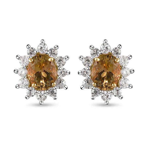 AA Nat&uuml;rliche, goldene Tansanit und wei&szlig;e Zirkon-Ohrstecker- 1,23 ct.