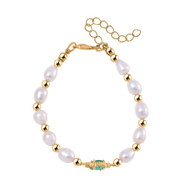 Glas, Wei&szlig;e S&uuml;&szlig;wasser Perle Armband BR-Stretch Standard gelb vergoldet image number 4