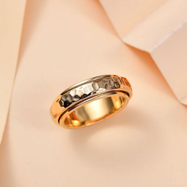 Strukturierter Spinning-Band-Ring, 925 Silber 750 Gelbgold Vermeil image number 2