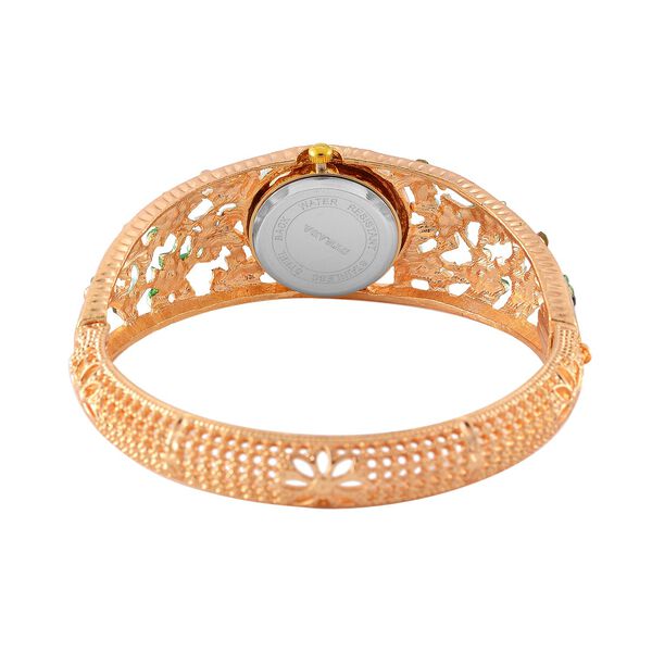 STRADA Blumenzauber Bangleuhr mit PC21S Japanischem Uhrwerk, weißen Kristallen und reinem Edelstahl, Neongrün image number 7