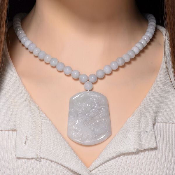D'Joy Weiße Jade Halskette ca. 50 cm 925 Silber rhodiniert ca. 400,00 ct. image number 1