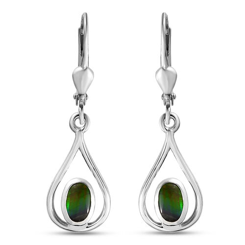 Ammolite Solitär-Ohrhänger in Silber image number 0