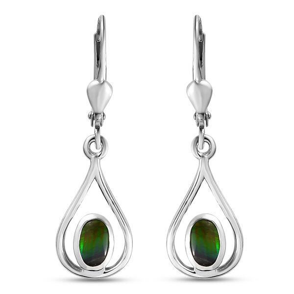 Ammolite Solitär-Ohrhänger in Silber image number 0